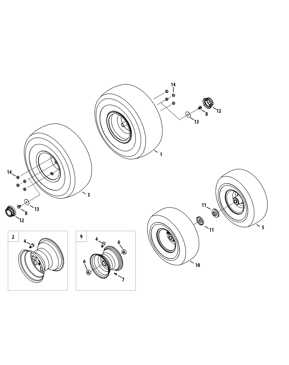 Front And Rear Wheels Diagram and Parts List for XT2-LX42KH (13APA1CS010-13WPA1CS010)(2015) Cub Cadet Lawn Tractor